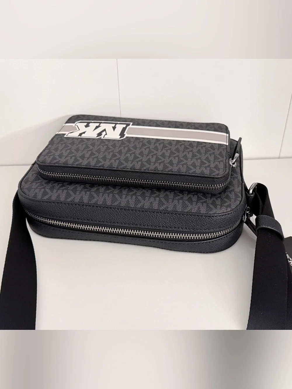 Michael Kors White and Black MK Logo Men’s Crossbody and Wallet Set
